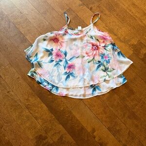 Floral Double-Layer Spaghetti Strap Tank - Pink & Teal